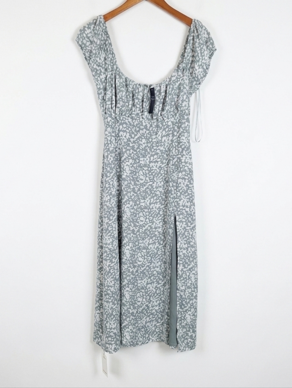 NWT Abercrombie & Fitch Green Floral Side Slit Ruched Mini Dress Size MP